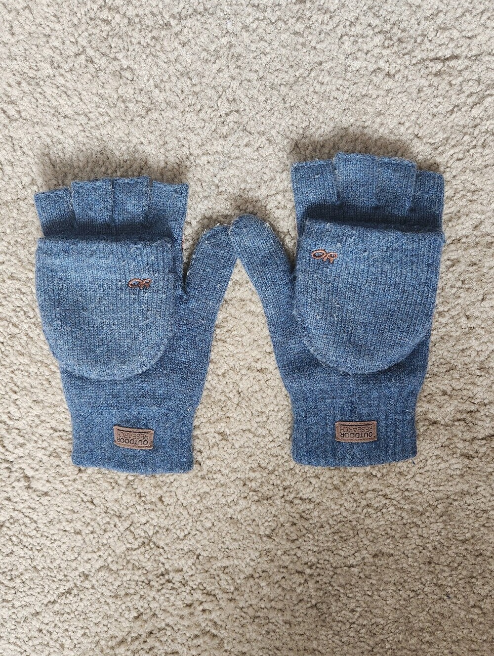 Outdoor Research Men's Lost Coast Fingerless Mitts Blue Wool & Leather